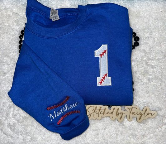 Baseball Number Side Chest with Optional Sleeve - Embroidered