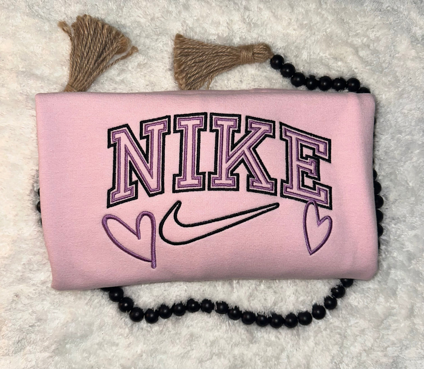 Double Outline with Swoosh (customized) and Hearts Crewneck - EMBROIDERED