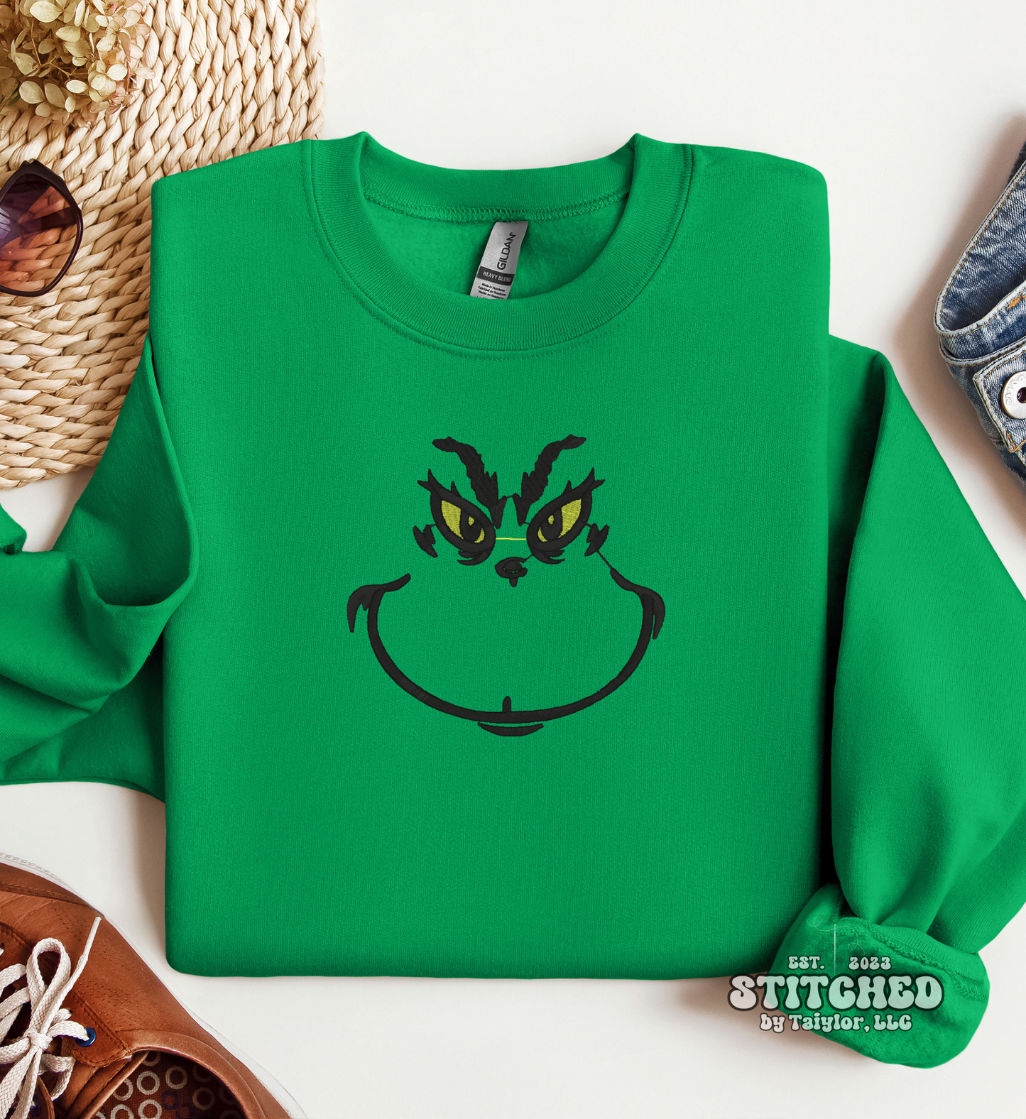 Grinch Face Outline - Embroidered