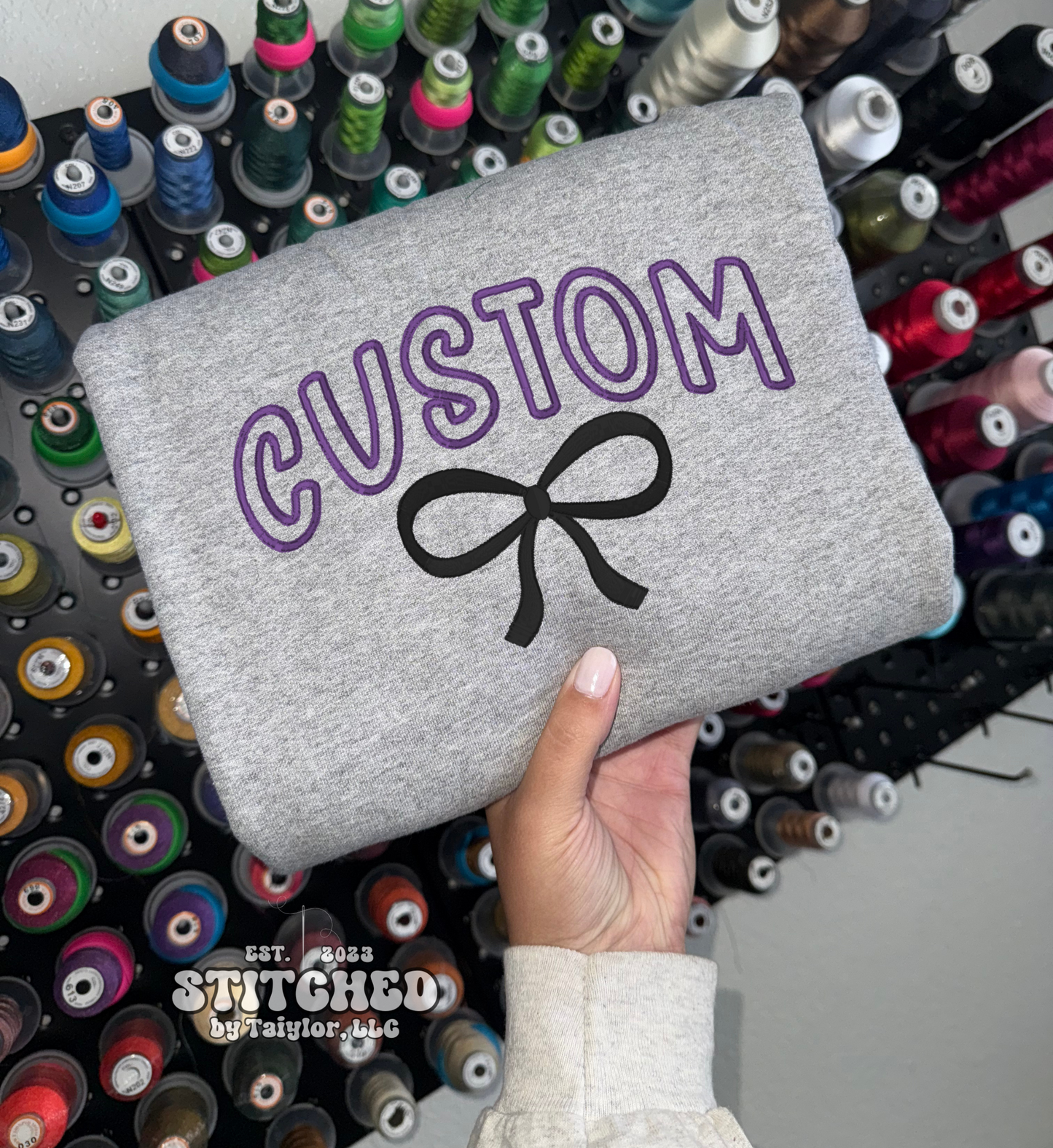 CUSTOM Word With Bow - Embroidered