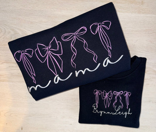 MAMA & Mini Matching Bow Name Sweatshirts - Embroidered