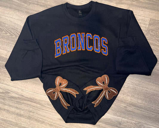 Glitter Football Split Bow Sweatshirt with Team Name on Front Chest (please read caption)