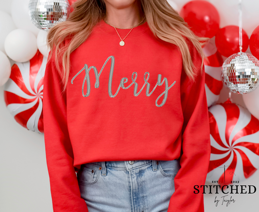 Merry Script Crewneck - EMBROIDERED