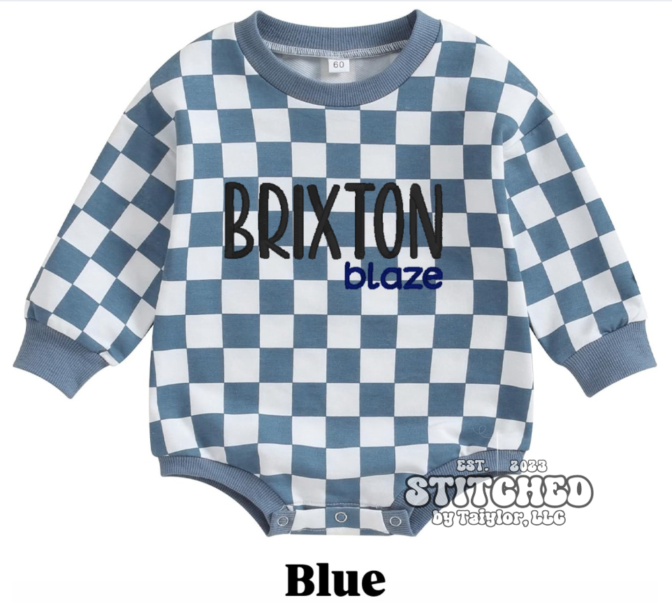Checkered Onesie with Name - Embroidered