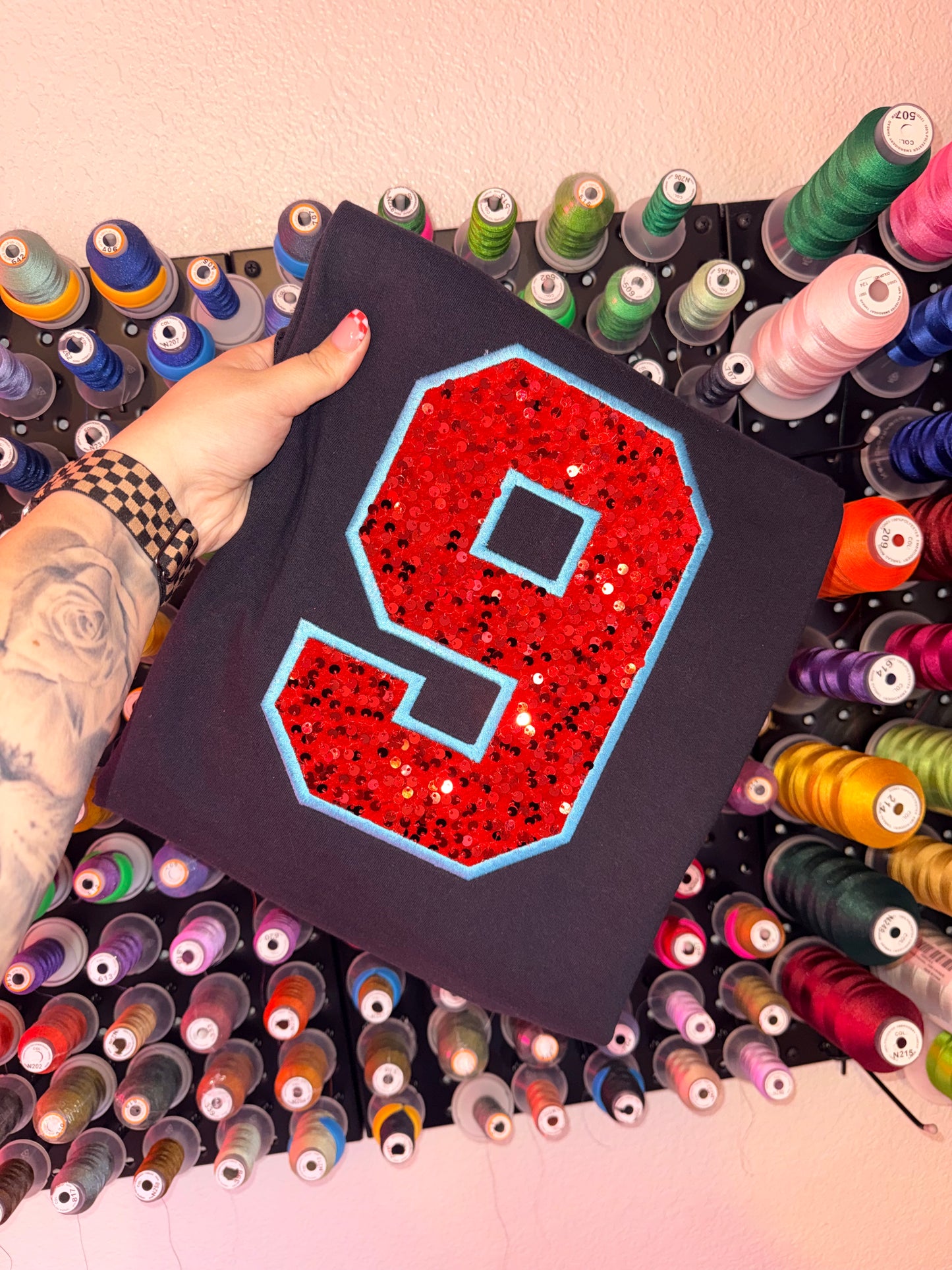 Sequin Number | Embroidered Tee | Embroidered Crewneck