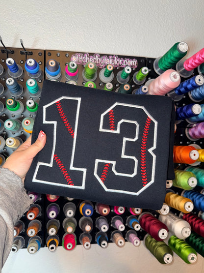 Baseball/Softball Number | Embroidered Tee | Embroidered Crewneck