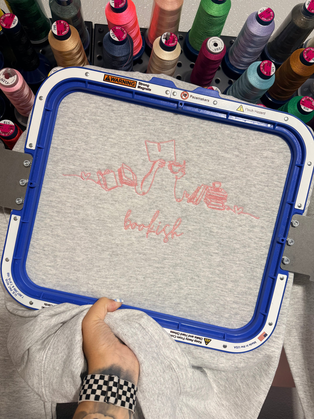 Bookish Line Art - EMBROIDERED
