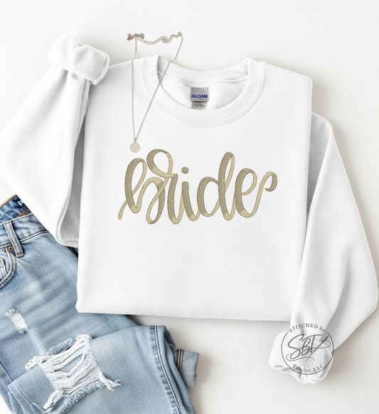 Bride | Maid of Honor | Bridesmaid | Embroidered Tee | Embroidered Crewneck