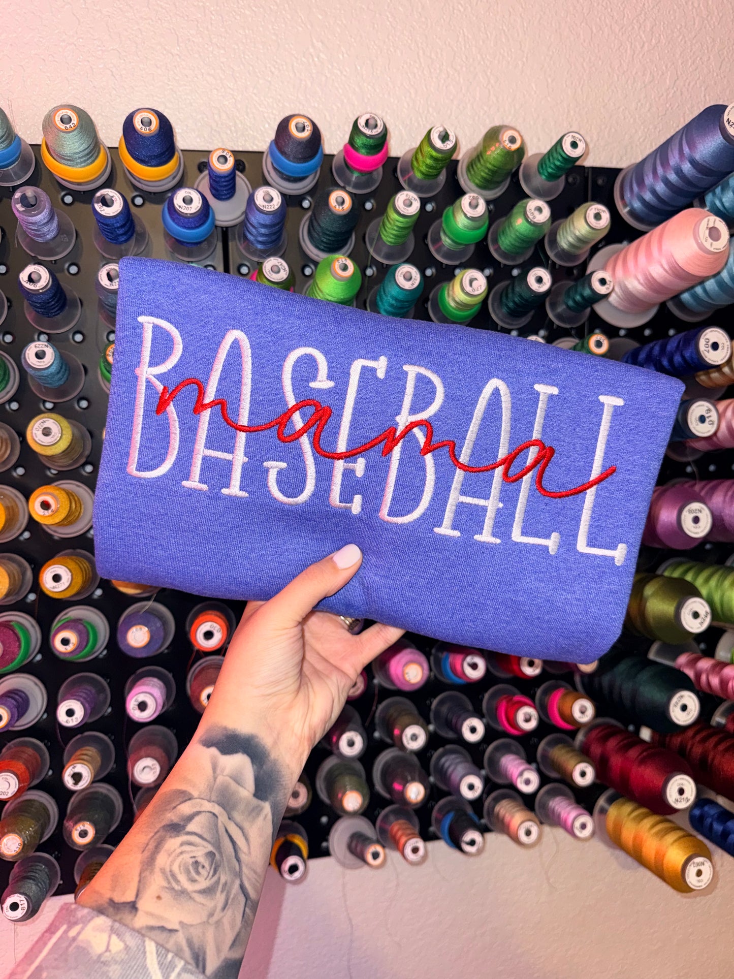 Baseball Mama Crewneck with Split Baseball Bow Design - EMBROIDERED