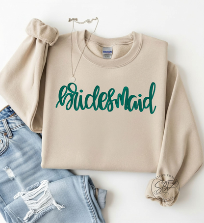 Bride | Maid of Honor | Bridesmaid | Embroidered Tee | Embroidered Crewneck