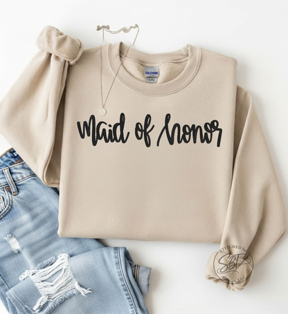 Bride | Maid of Honor | Bridesmaid | Embroidered Tee | Embroidered Crewneck