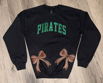 Glitter Football Split Bow Sweatshirt with Team Name on Front Chest (please read caption)