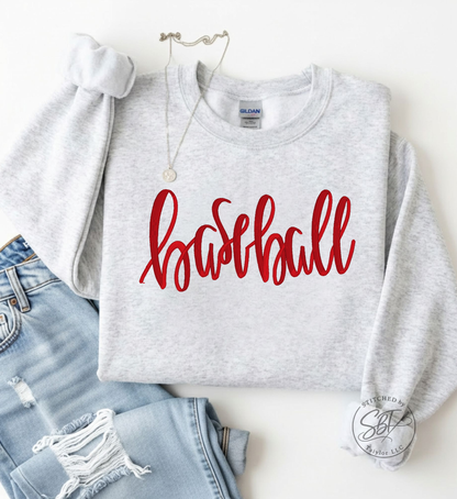 Baseball Cursive | Embroidered Tee | Embroidered Crewneck
