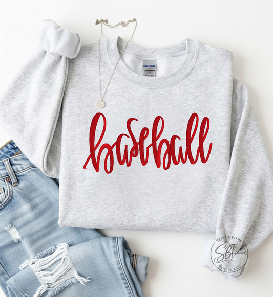 Baseball Cursive | Embroidered Tee | Embroidered Crewneck
