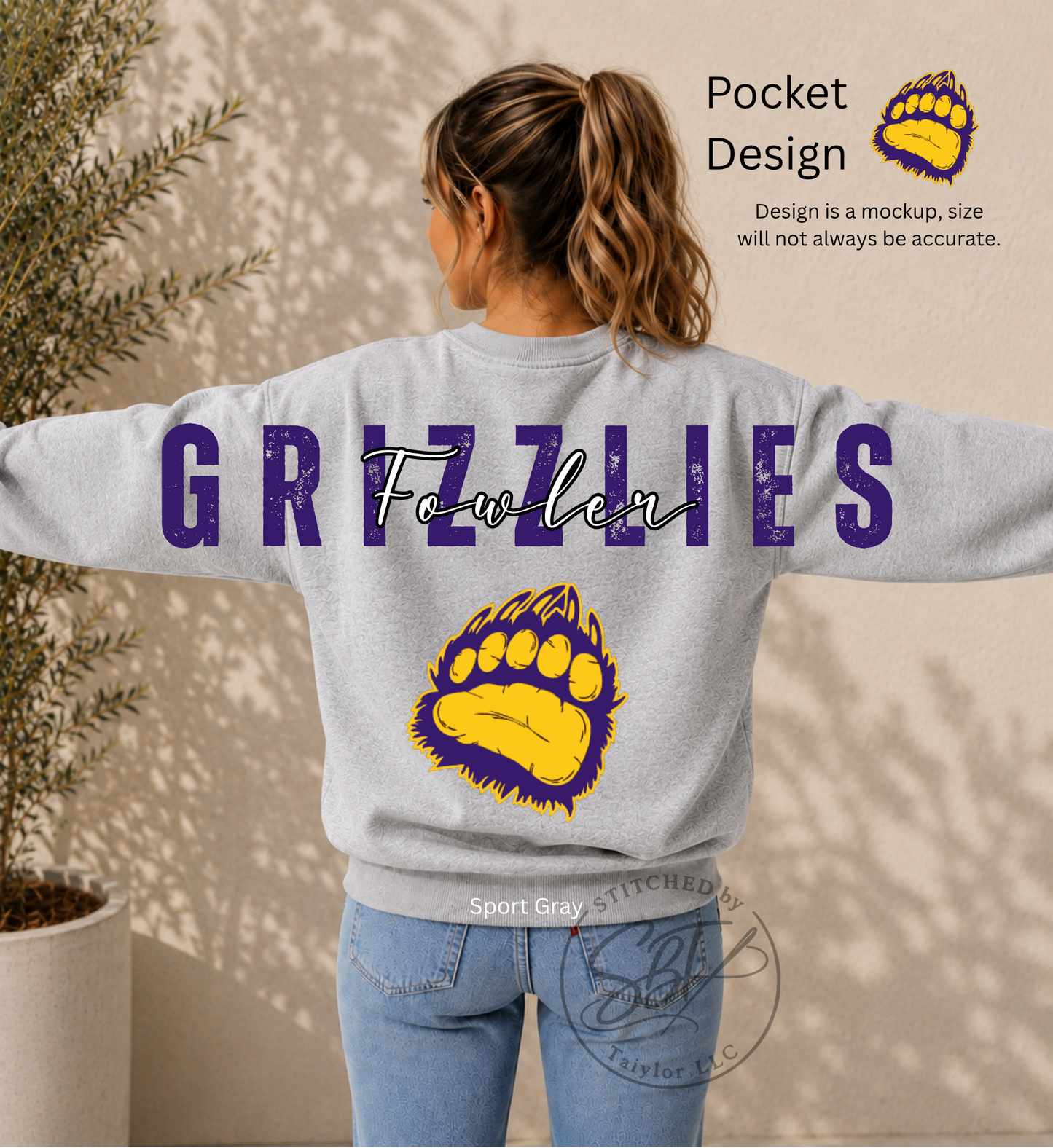 Fowler Grizzlies Big Back Printed Crewneck
