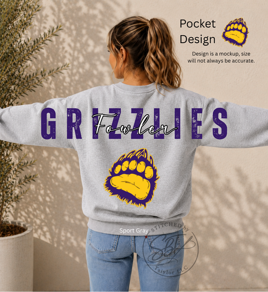 Fowler Grizzlies Big Back Printed Crewneck