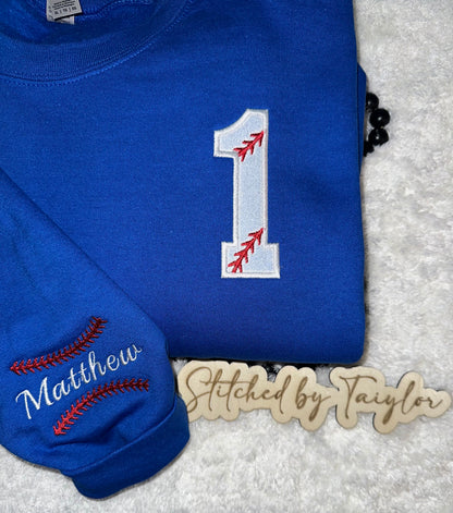 Baseball Number Side Chest with Optional Sleeve - Embroidered