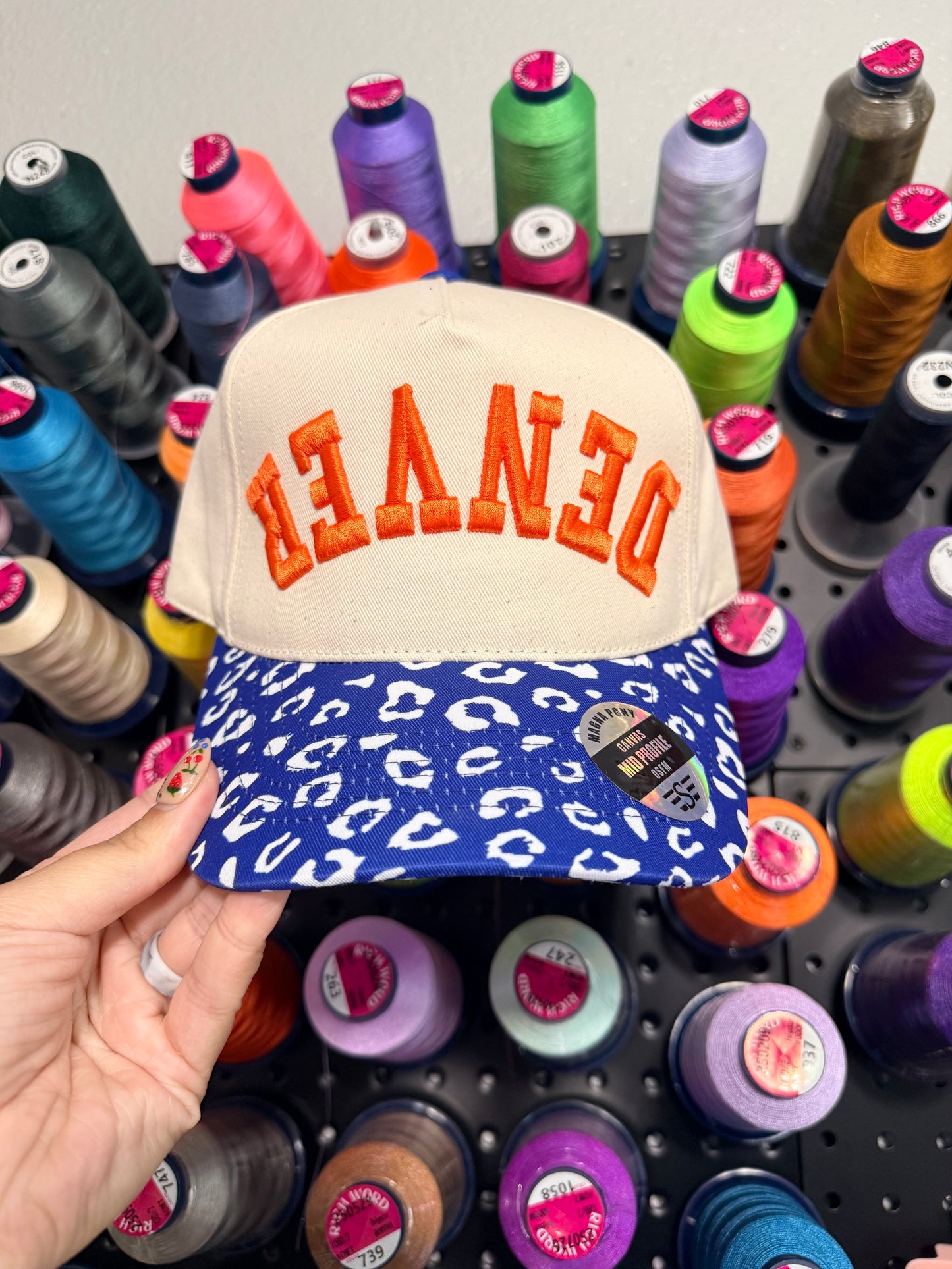 Royal Blue Cheetah Trucker Hat | High Pony Hat | DENVER Upside Down Puff | Puff Embroidered