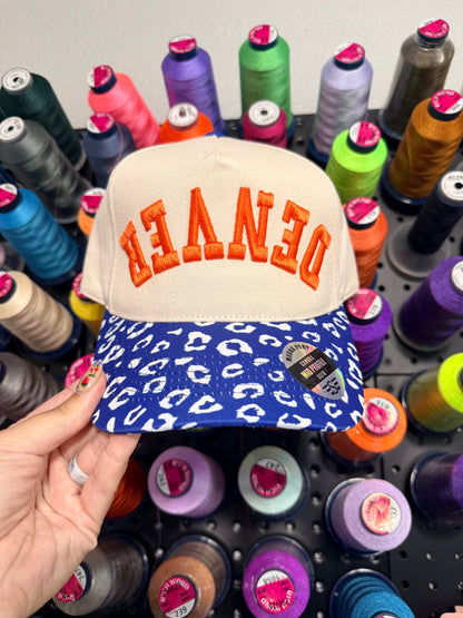 Royal Blue Cheetah Trucker Hat | High Pony Hat | DENVER Upside Down Puff | Puff Embroidered