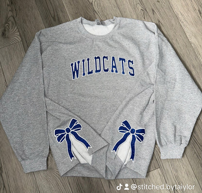 WILDCATS Glitter Crewneck with Split Bow Design - EMBROIDERED
