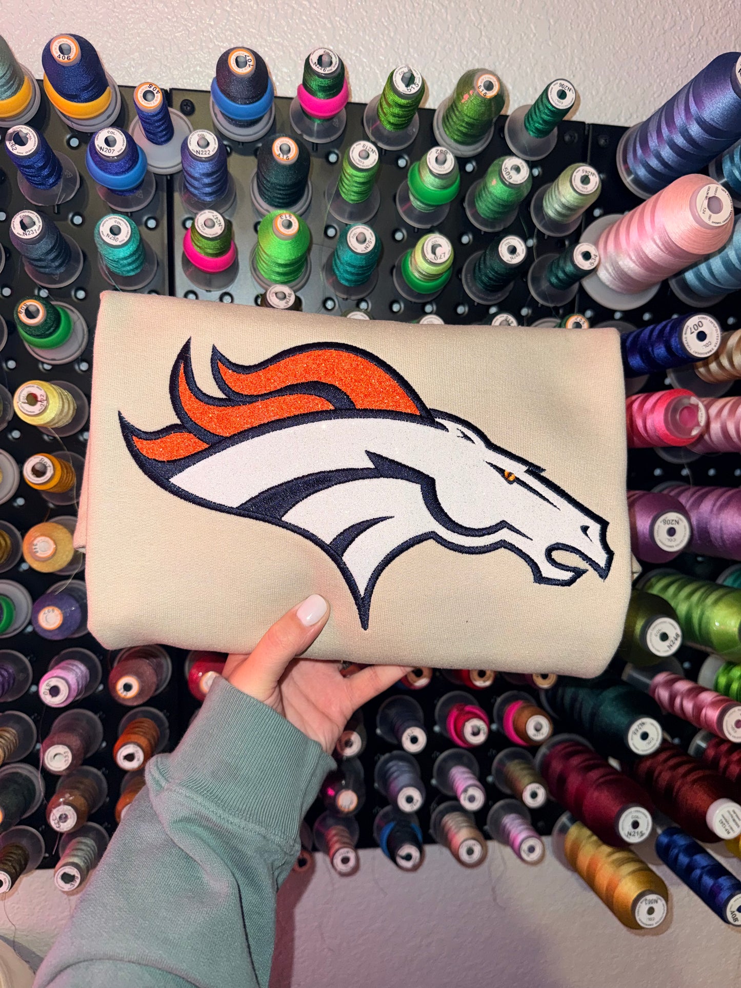 Bronco Head Glitter - Embroidered