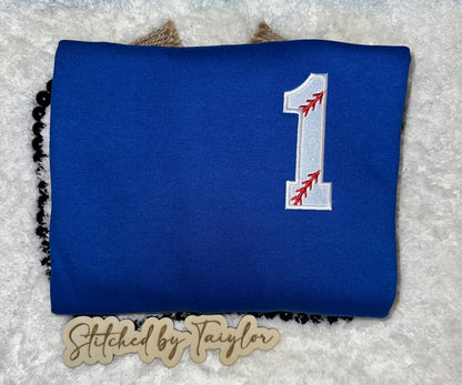 Baseball Number Side Chest with Optional Sleeve - Embroidered