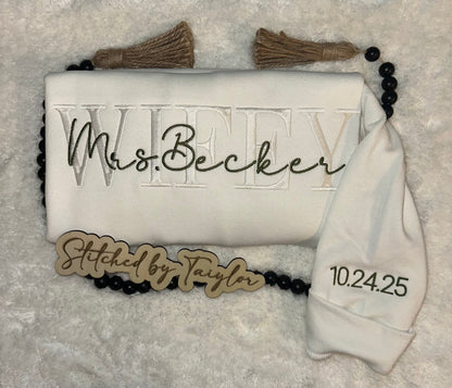 WIFEY with Name Crewneck - Embroidered