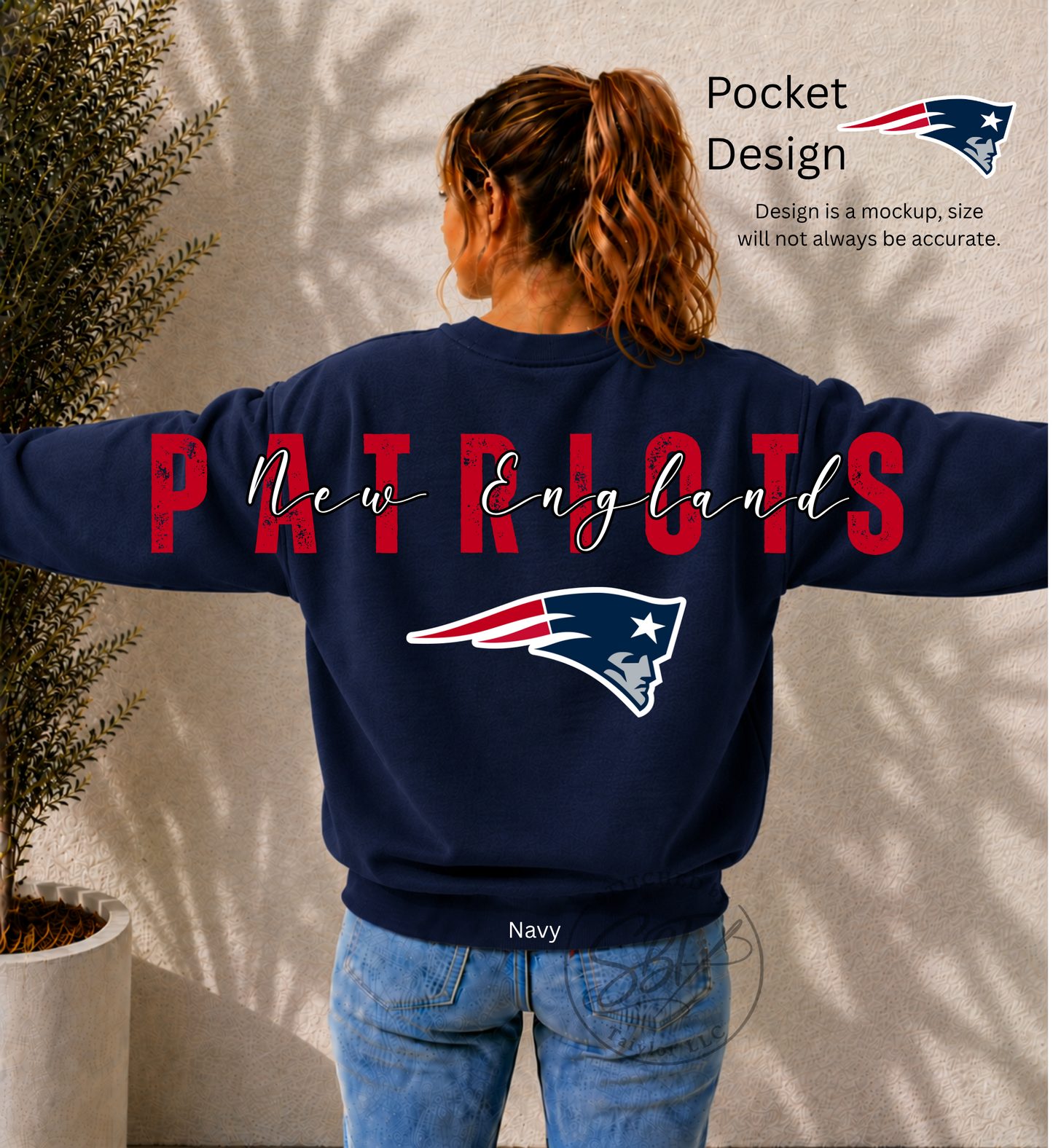 NE Patriots Football Big Back Printed Crewneck