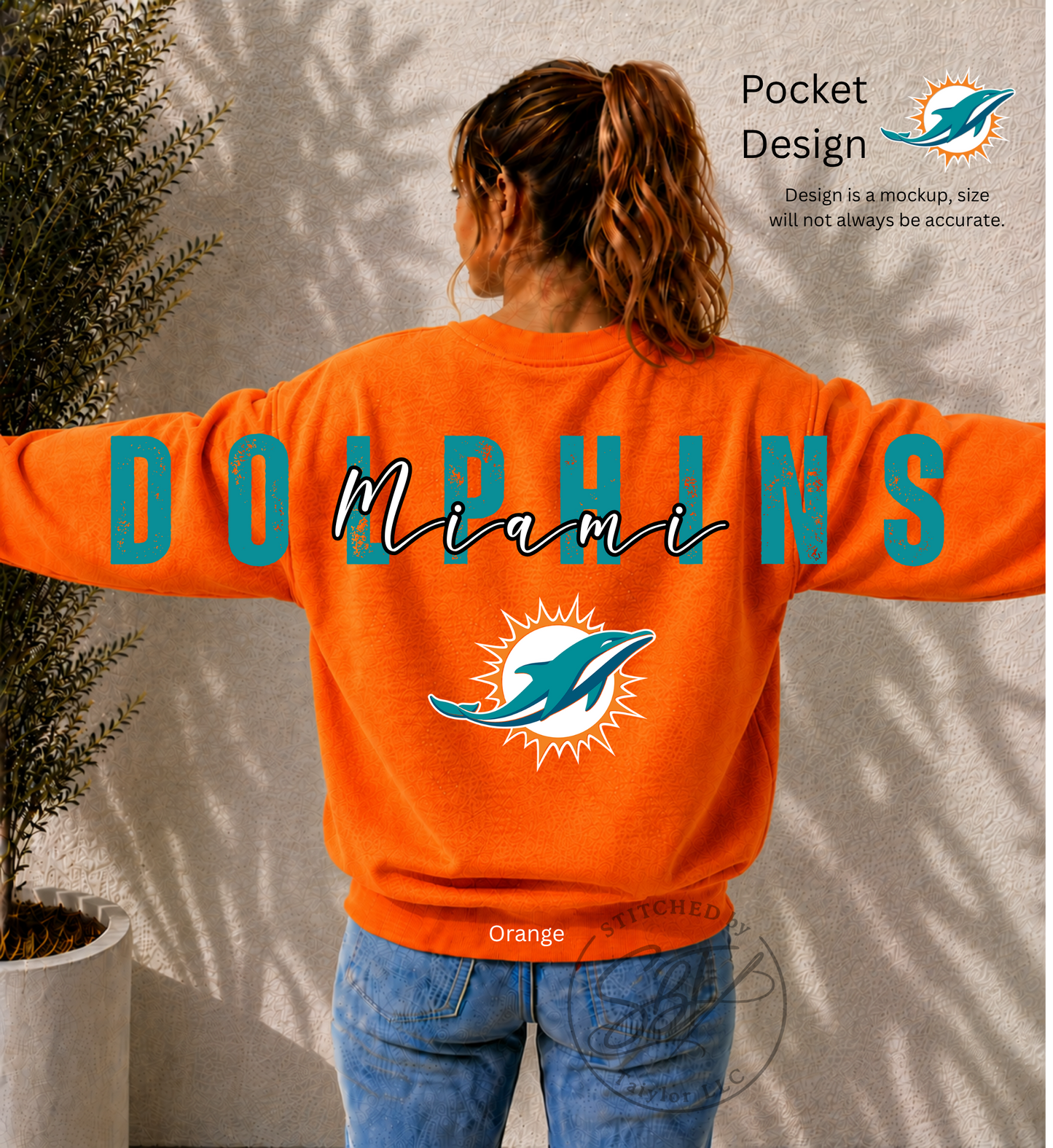Dolphins Football Big Back Printed Crewneck