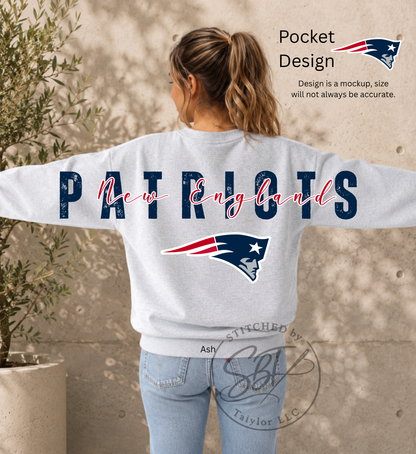 NE Patriots Football Big Back Printed Crewneck