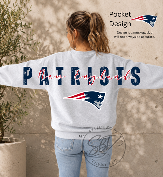 NE Patriots Football Big Back Printed Crewneck