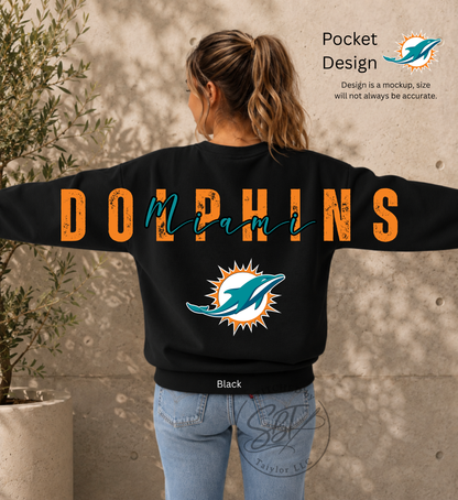 Dolphins Football Big Back Printed Crewneck