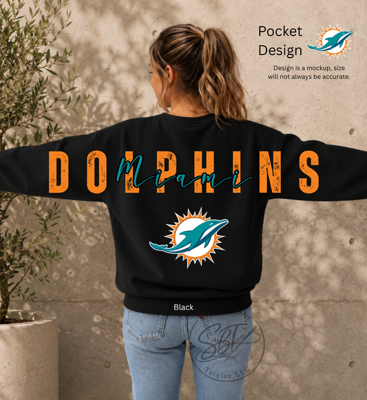 Dolphins Football Big Back Printed Crewneck