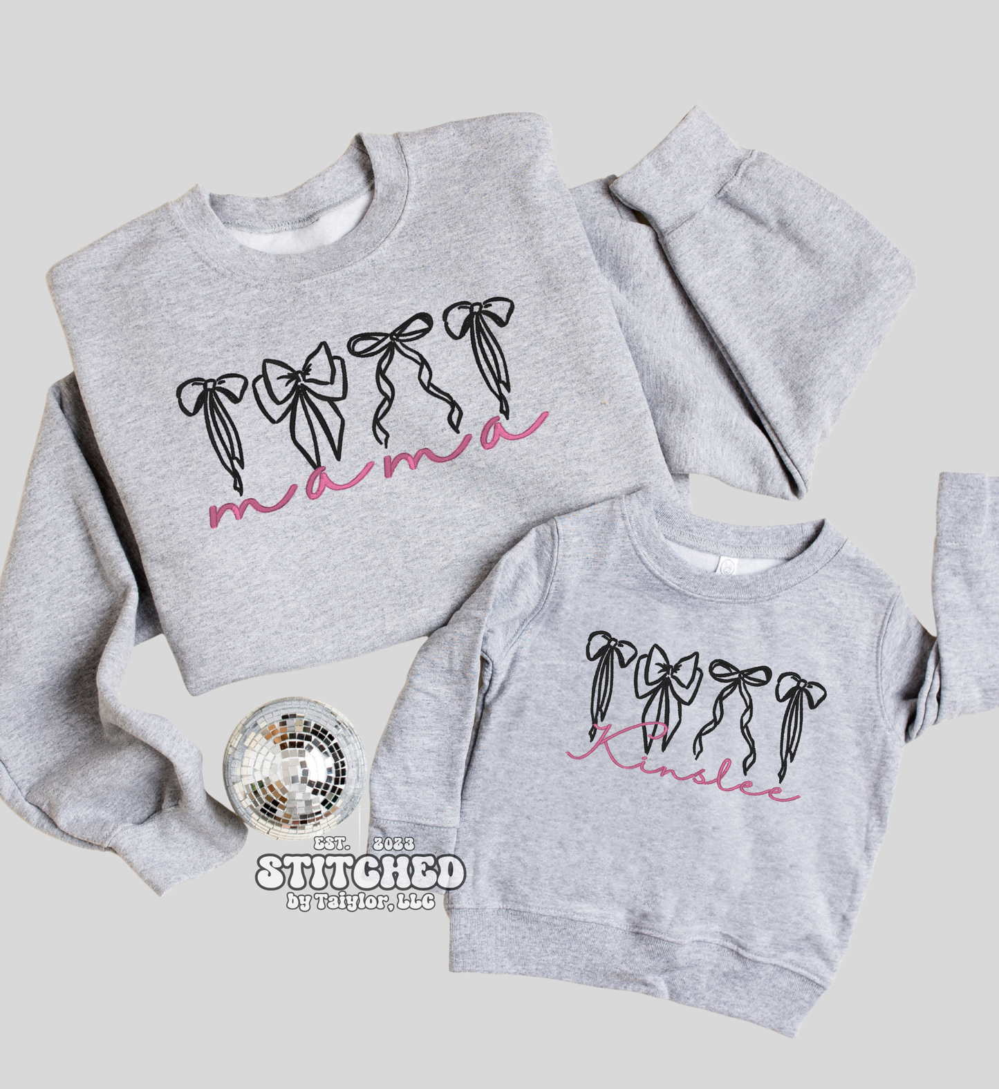 YOUTH Mini Matching Bow Name Sweatshirts - Embroidered
