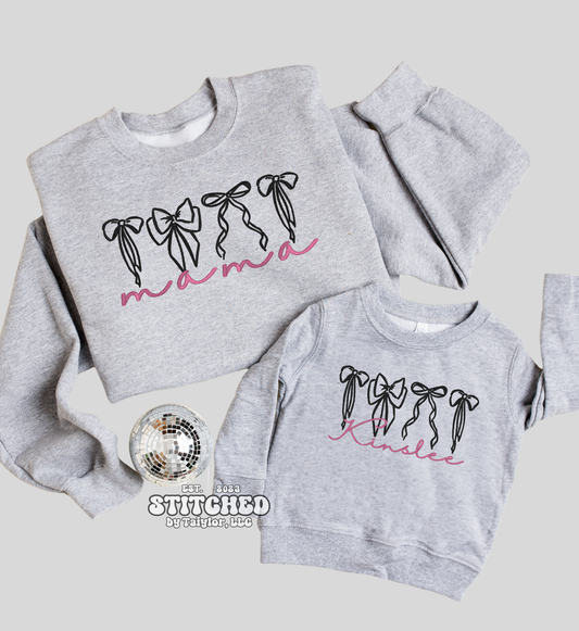 YOUTH Mini Matching Bow Name Sweatshirts - Embroidered