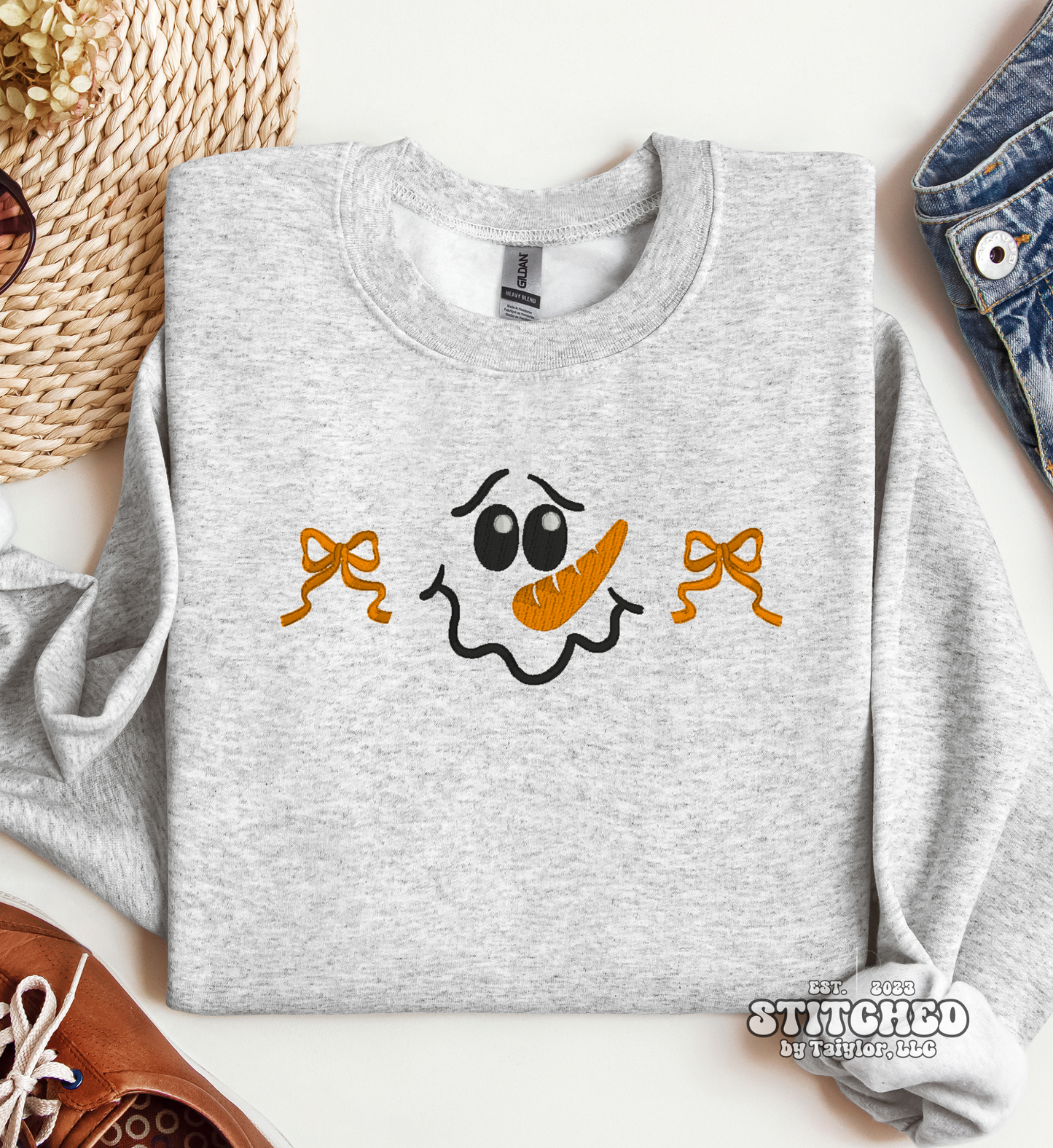 Snowman and Bows - Embroidered