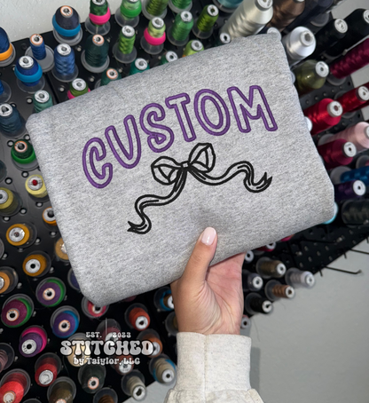 CUSTOM Word With Bow - Embroidered
