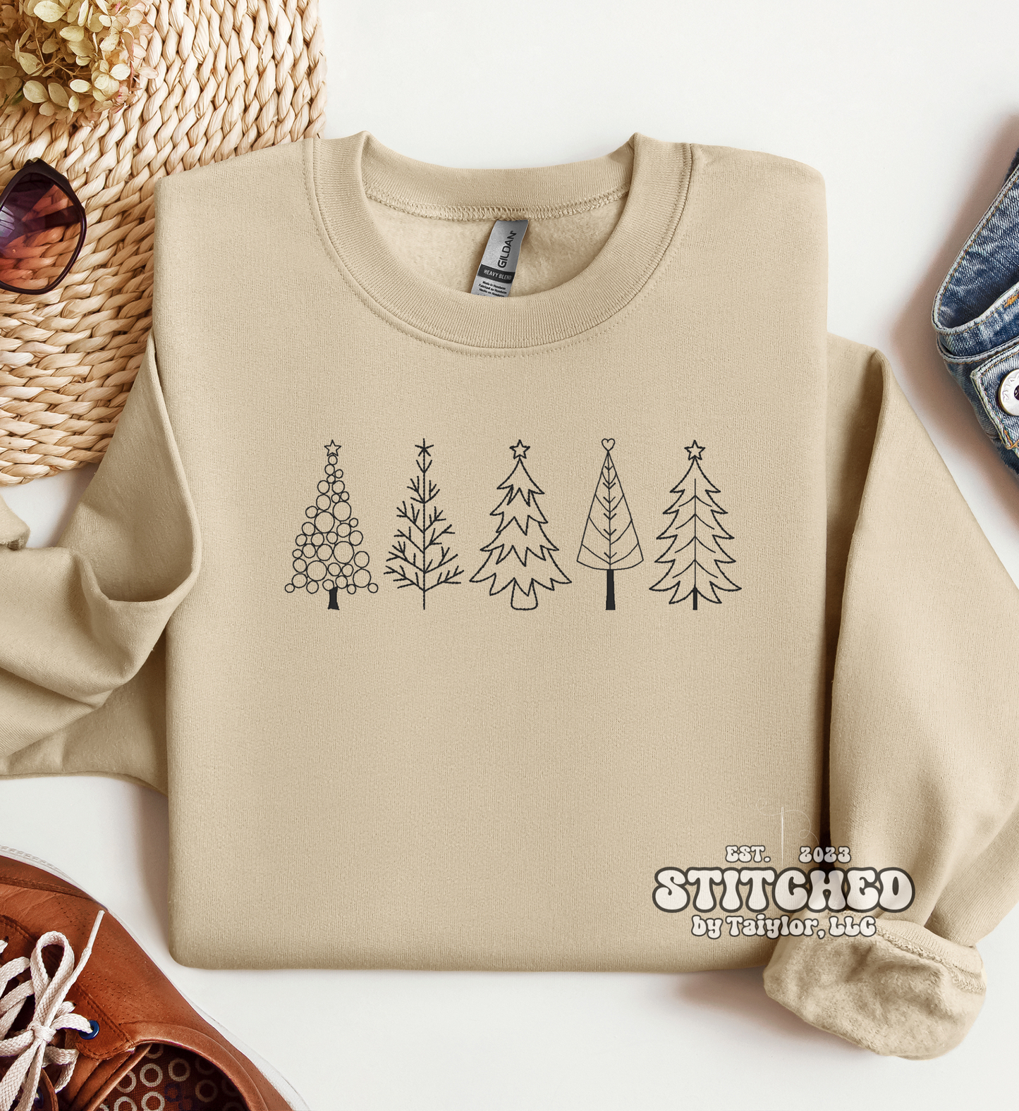 5 Christmas Trees - Embroidered