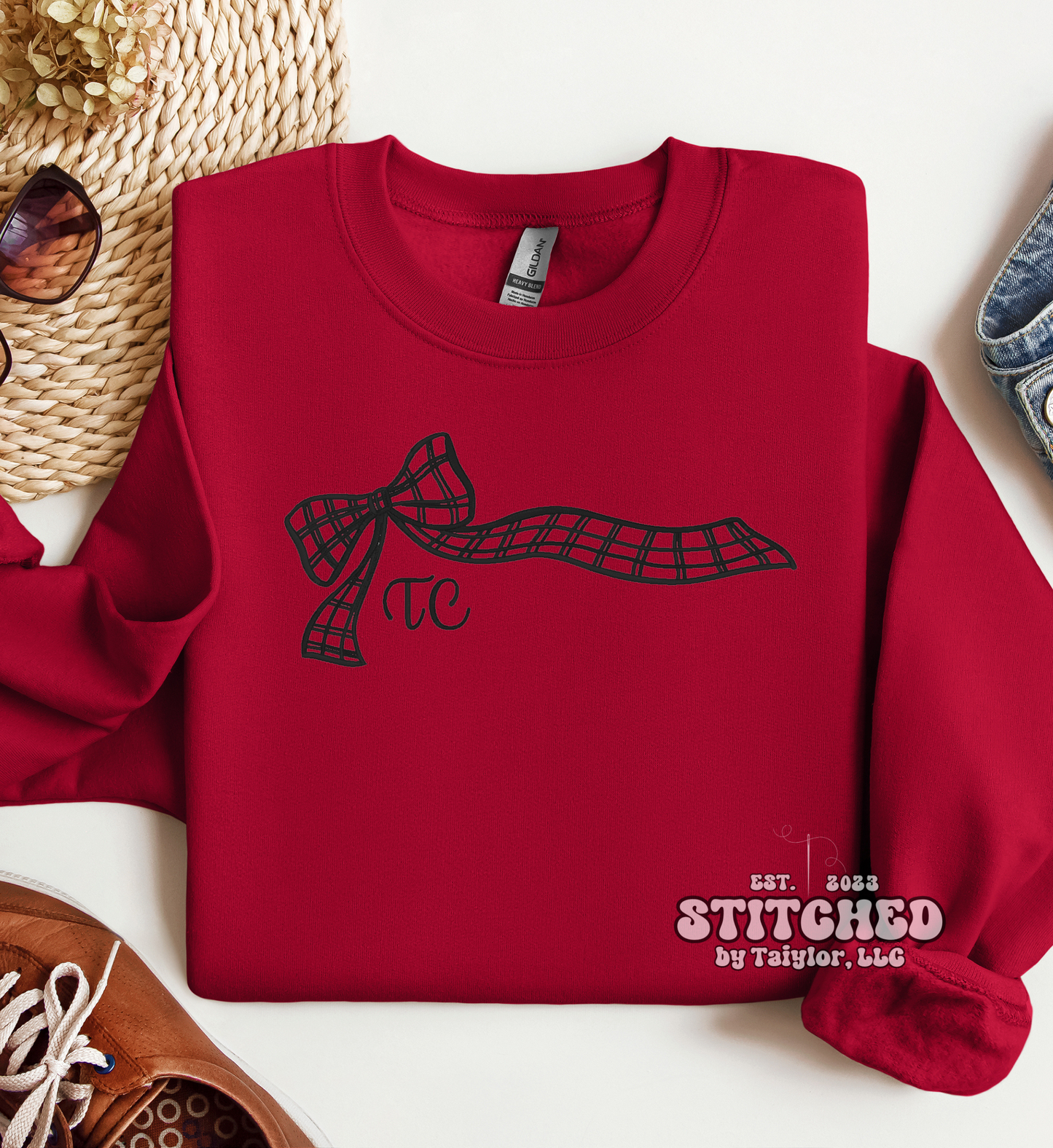 Holiday Bow (with or without initials) - Embroidered