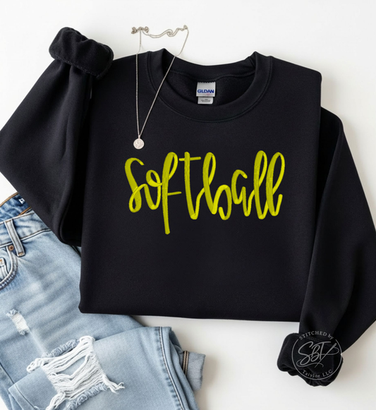 Softball Cursive | Embroidered Tee | Embroidered Crewneck