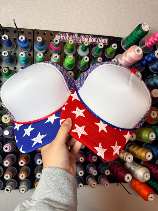 Blue/Red Stars - Foam Trucker Hat (Read Description)