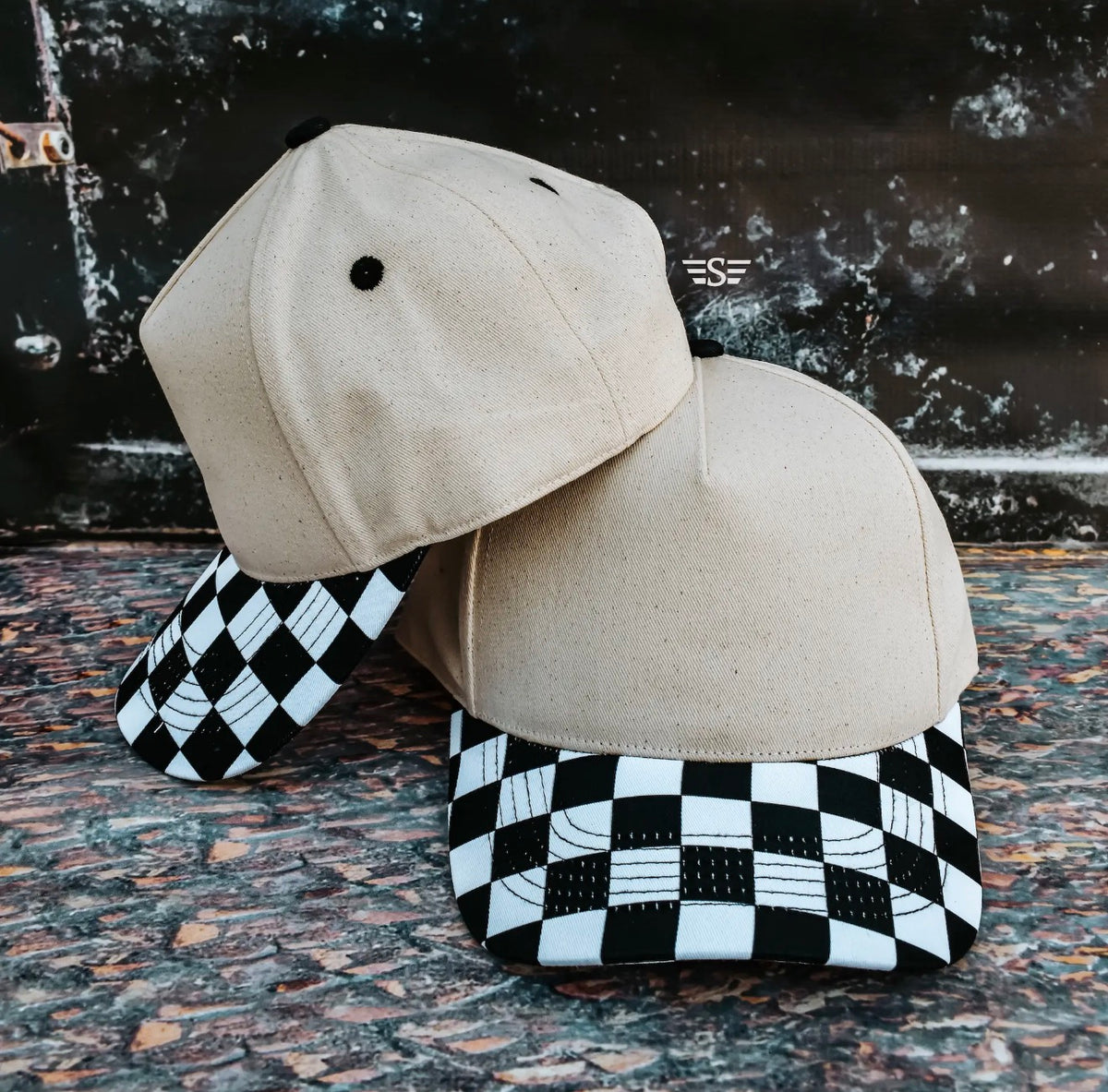 Black & White Checkered Trucker Hat | High Pony Hat | Embroidered