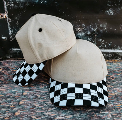 Black & White Checkered Trucker Hat | High Pony Hat | Embroidered