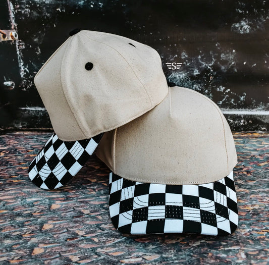 Black & White Checkered Trucker Hat | High Pony Hat | Embroidered
