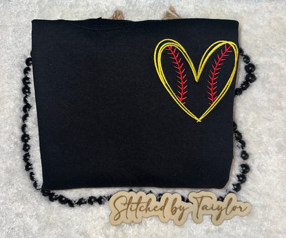 Heart Baseball/Softball Side Chest Design - Embroidered