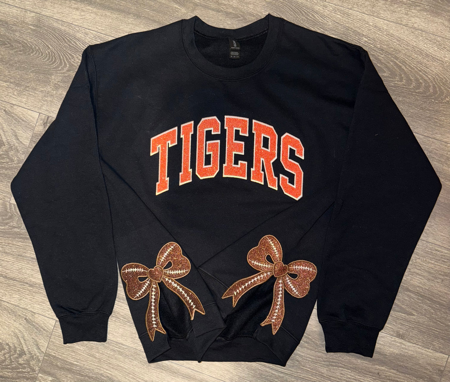 Glitter Football Split Bow Sweatshirt with Team Name on Front Chest (please read caption)