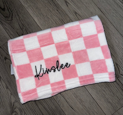 Custom Checkered Baby Blanket - EMBROIDERED