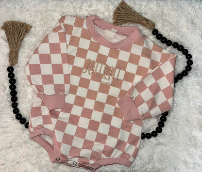 Checkered Onesie with Name - Embroidered