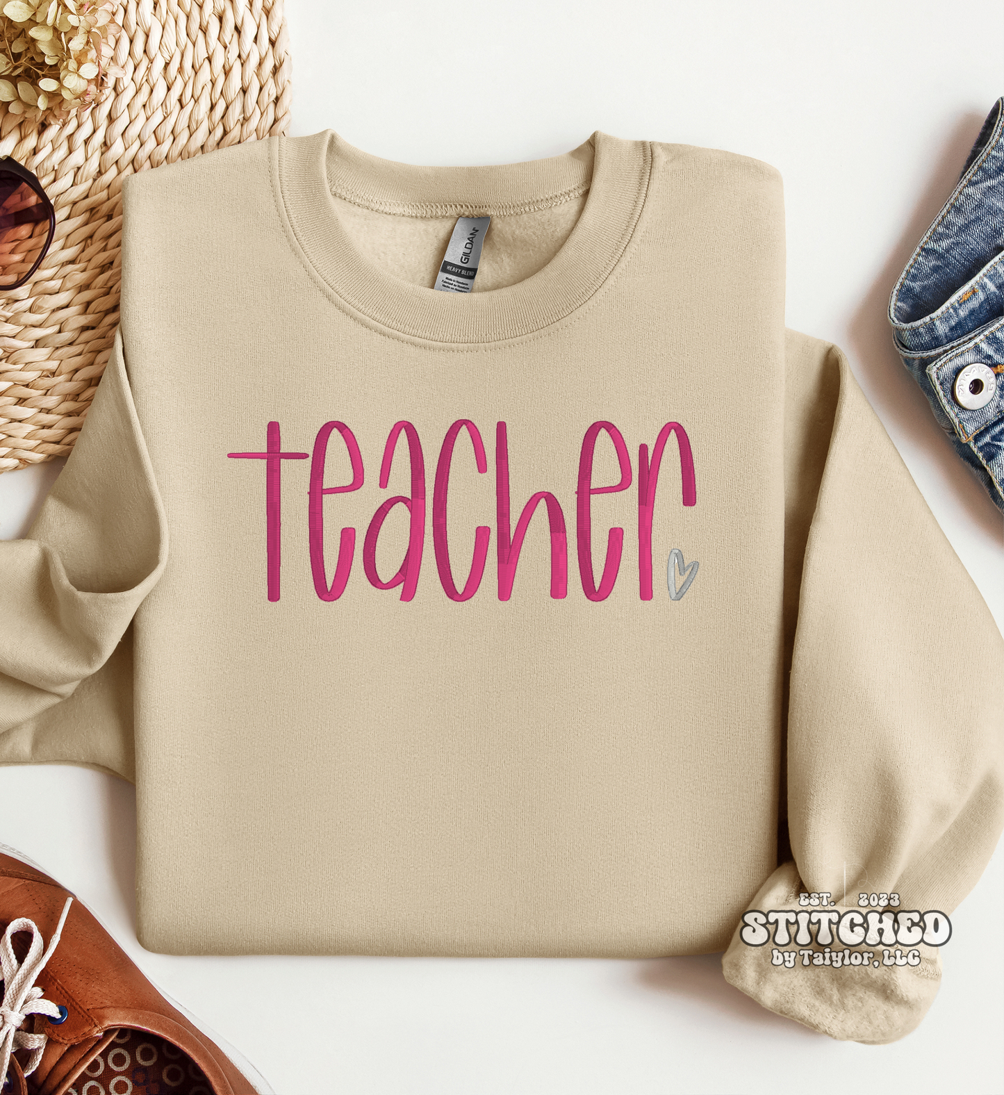 teacher heart - EMBROIDERED