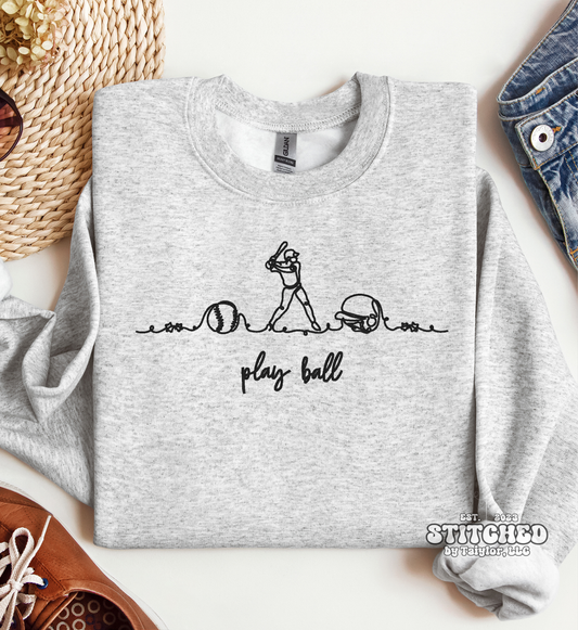Play Ball Line Art - EMBROIDERED